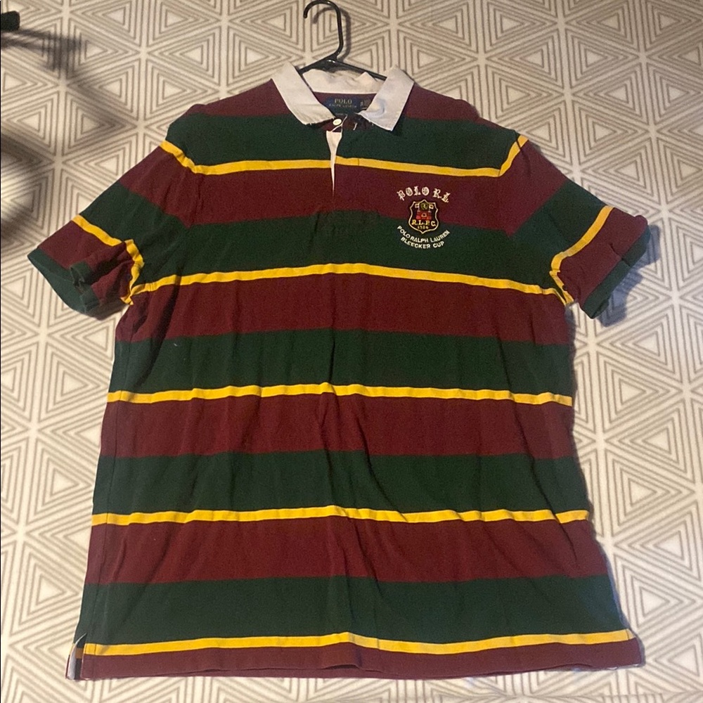 Polo by Ralph Lauren Men's‎ Striped Rugby Shirt - Burgundy, Green, Yellow